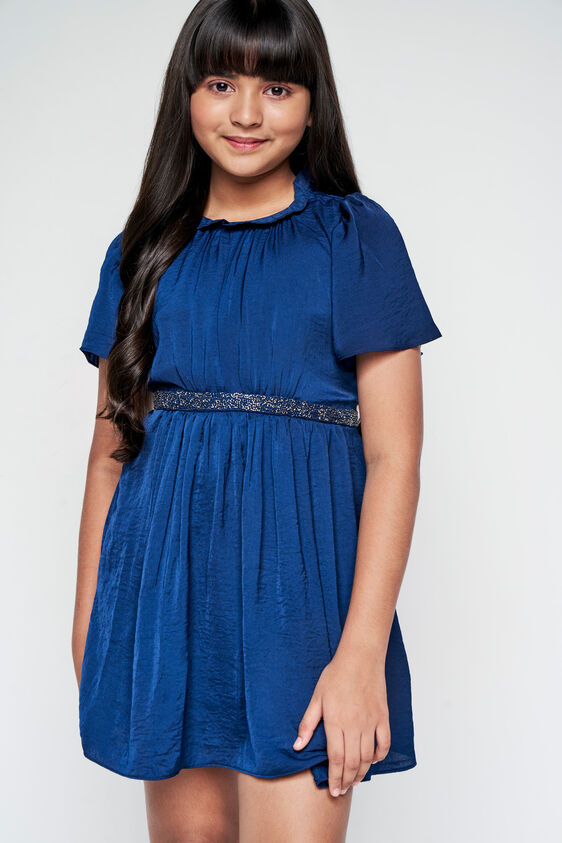 Stargazing Solid Flared Dress, Navy Blue, image 4